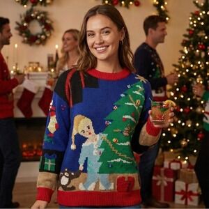 Vintage 80s Berek by Marta‎ D Christmas Sweater Hand Knit Made in Uruguay Small